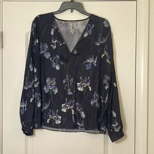 H&M Silky Long-Sleeve Button-Down Floral Blouse Size 14